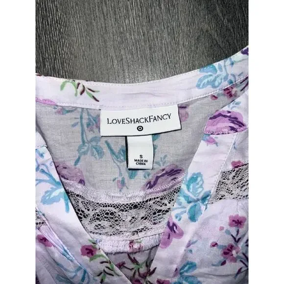 Love Shack Fancy Mini Dress cotton Y2K Purple Floral Ruffle Tiered Small A004723 - Picture 4 of 9